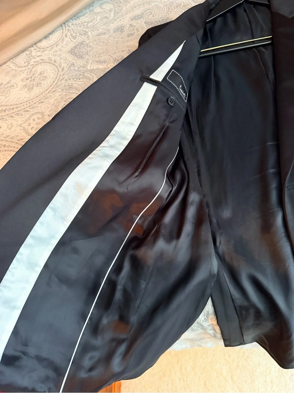 TWIST Men's Black Pinstripe Tuxedo Jacket with Satin Lapel